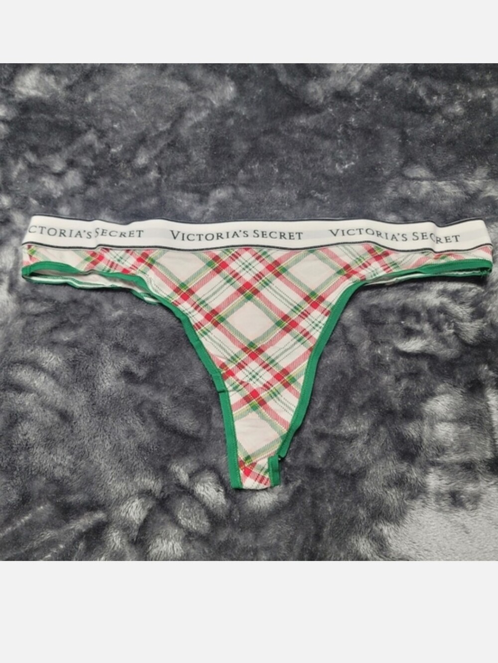 Victoria's secret stretch cotton logo Plaid thong panty XLARGE